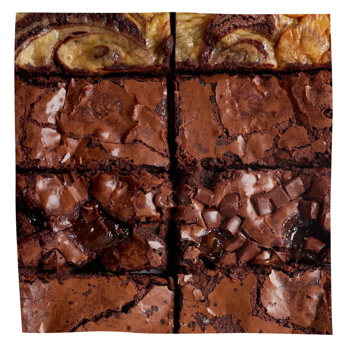 A close-up of chocolate brownies cut into squares