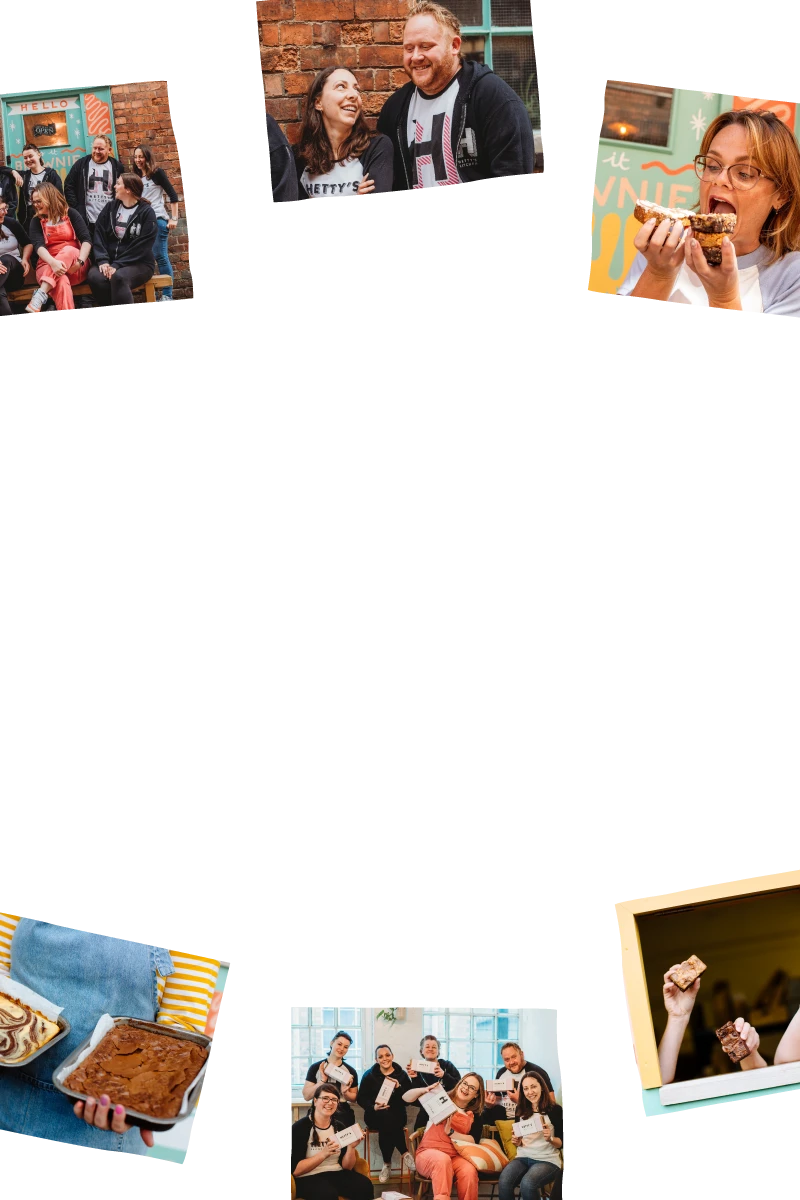 A collage of six small lifestyle and food photos arranged around a large blank white centre on a black background.