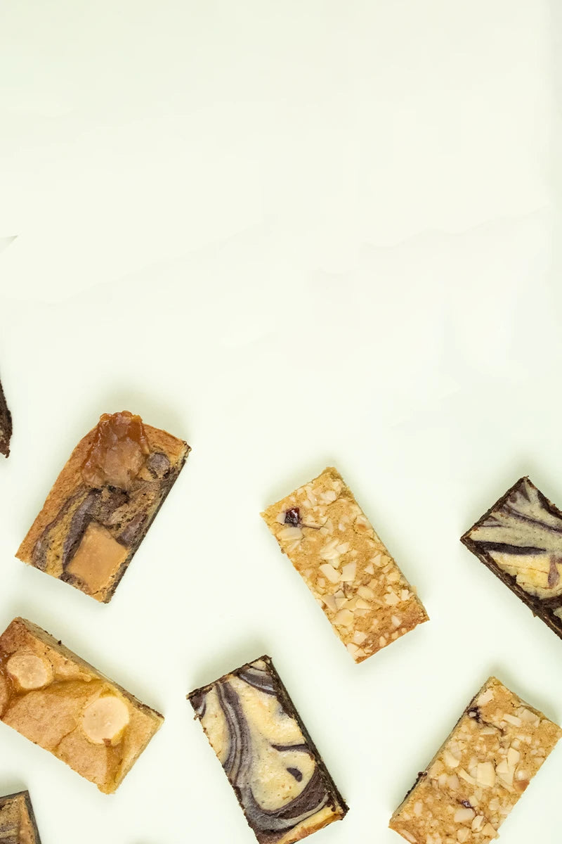 White background with assorted brownies