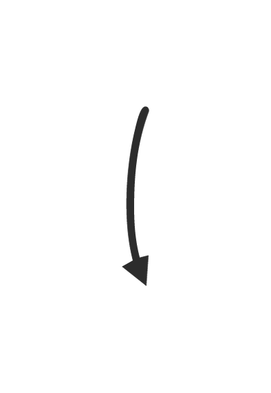 A simple black curved arrow pointing downward on a plain white background.