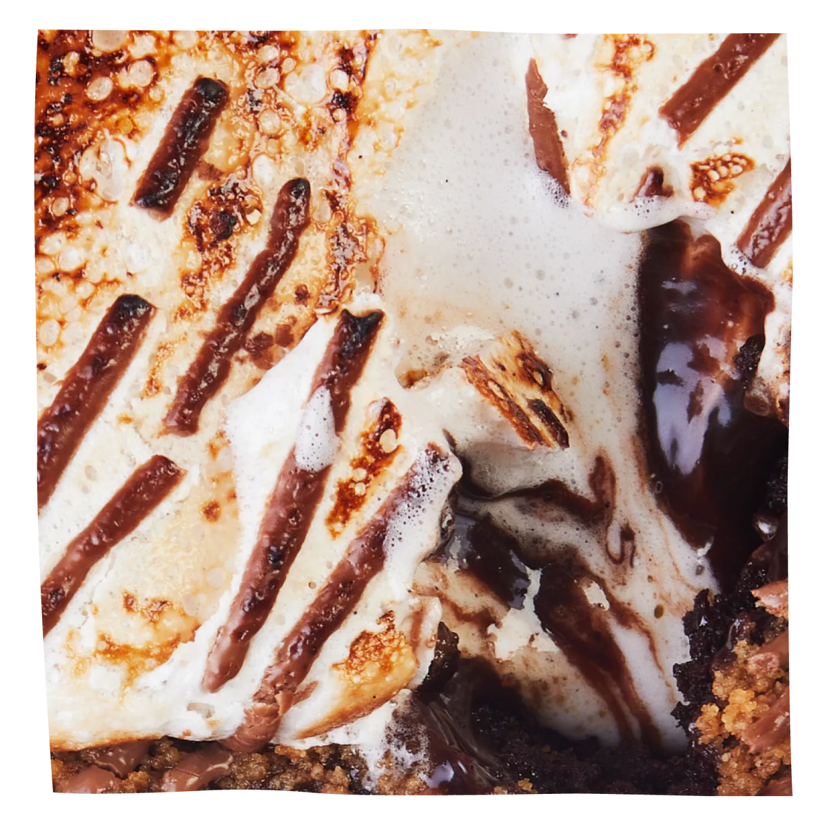 A close-up of Hot Fudge Brownie Pudding- S’more.