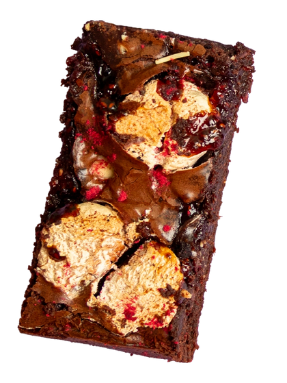 A single square chocolate brownie .