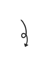 A simple black curved arrow pointing downward on a plain white background.