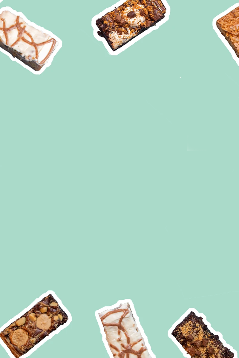 Green background with white outlined brownie cut outs